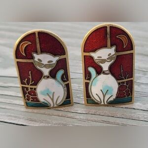 Vintage Cloissone Cat Earrings